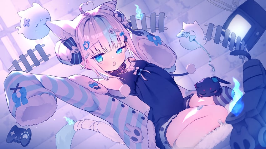 个人势虚拟主播、Nani (VTuber) 1名女孩 呆毛 兽耳 绷带 蓝眼