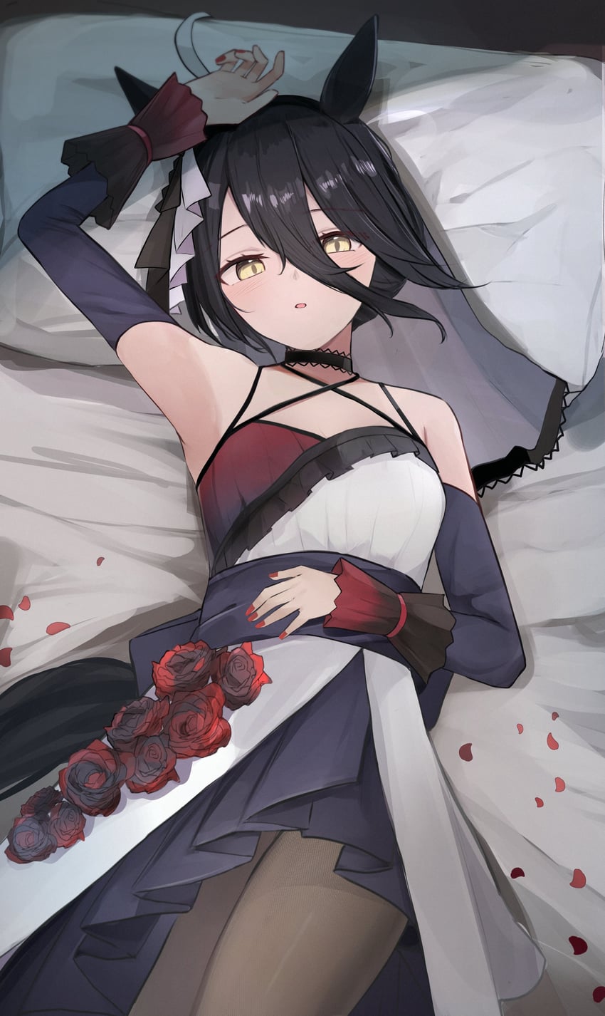 赛马娘、曼城茶座 (Mysterious Rose) (赛马娘)、曼城茶座 (赛马娘) 1名女孩 呆毛 兽耳 举手 腋下