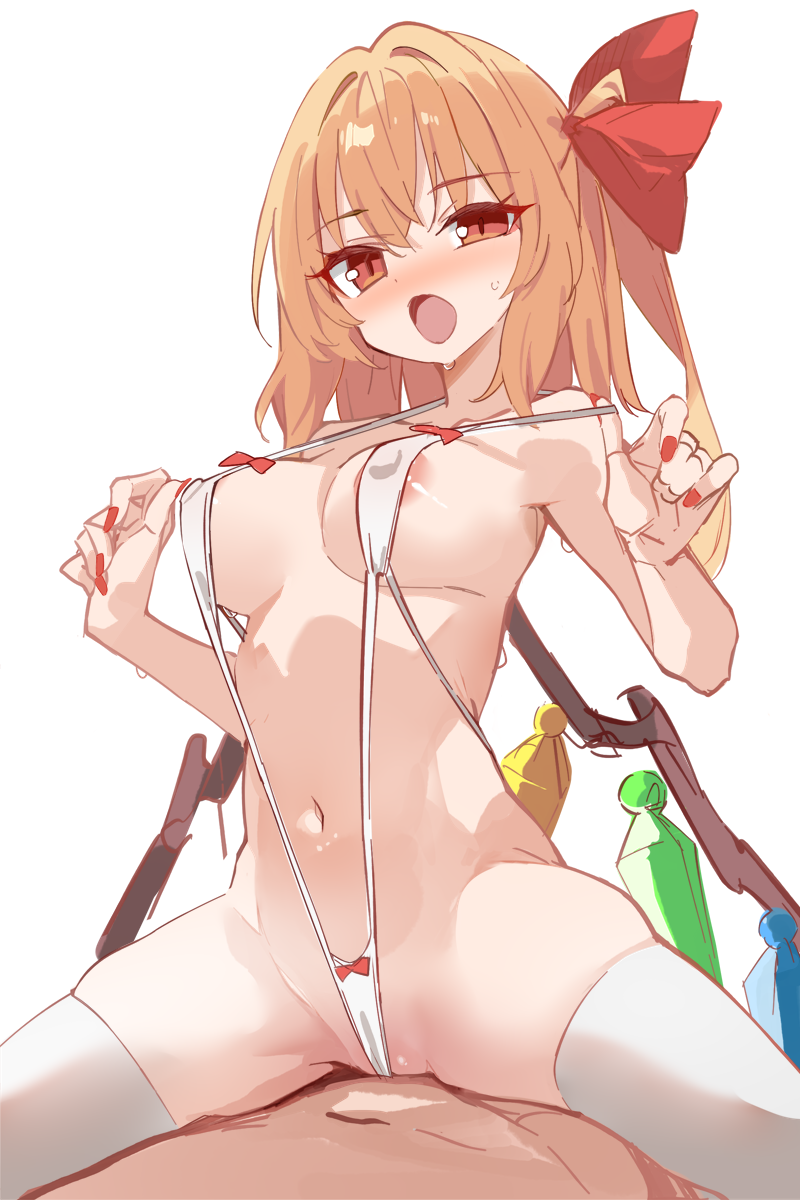 东方Project、芙兰朵露·斯卡蕾特 1名男孩 1名女孩 替换服装 露乳晕 金发