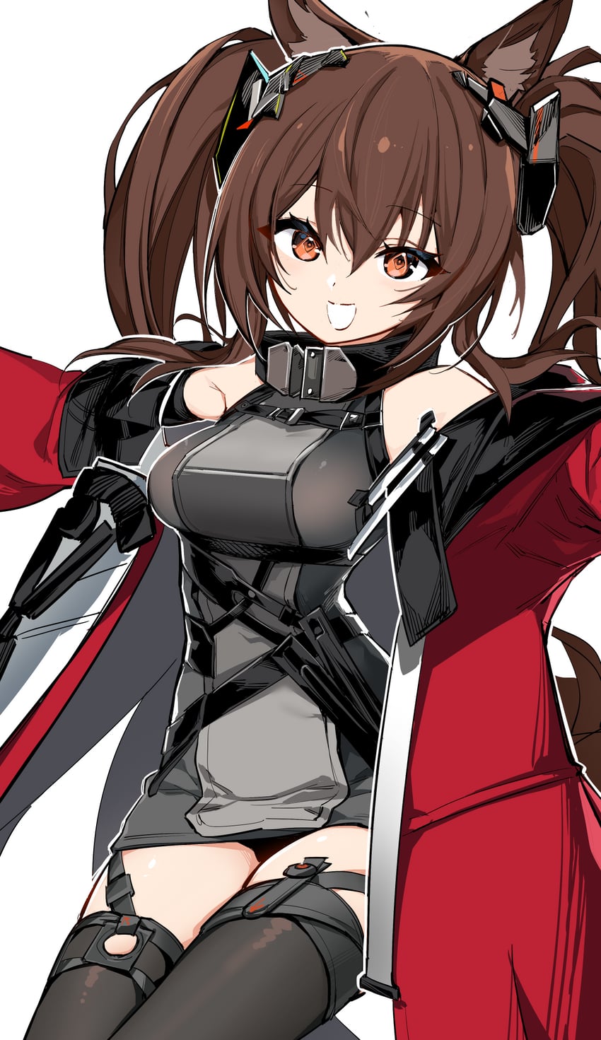 明日方舟、明日方舟：终末地、安洁莉娜 (明日方舟) 1名女孩 兽耳 露肩 腰带 黑色过膝袜
