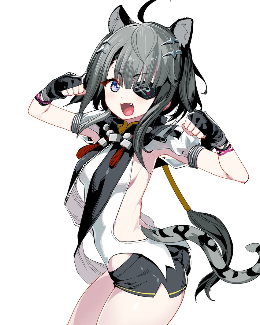 明日方舟、明日方舟：终末地、糖糖 (明日方舟) 1名女孩 兽耳毛 兽耳 举起双手 黑色手套