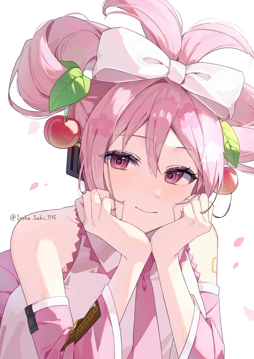 VOCALOID、初音未来、樱花未来 1名女孩 不同发型 露肩 连衣裙 落花