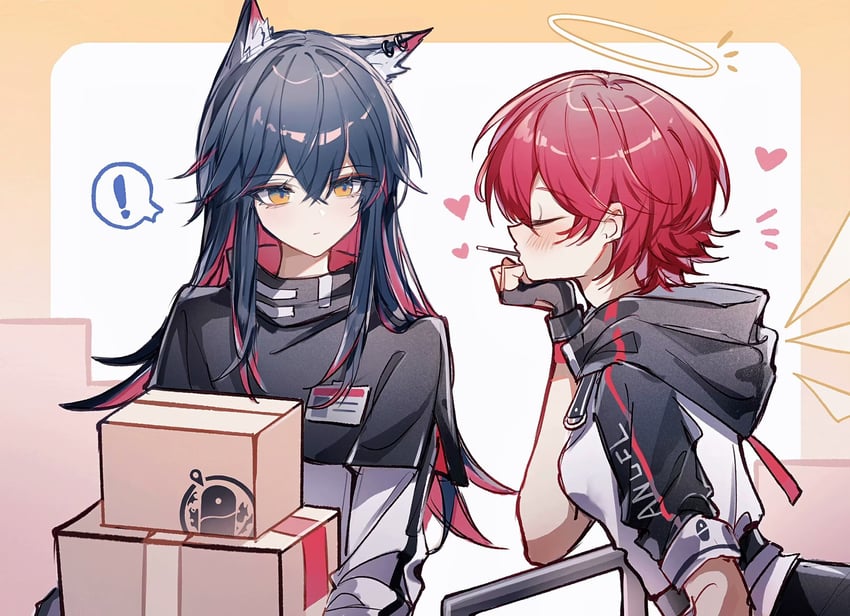 明日方舟、能天使 (明日方舟)、德克萨斯 (明日方舟) 2名女孩 天使 天使翅膀 兽耳 黑发