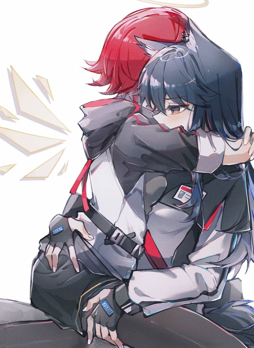 明日方舟、能天使 (明日方舟)、德克萨斯 (明日方舟) 2名女孩 兽耳毛 兽耳穿孔 兽耳 黑色小披肩