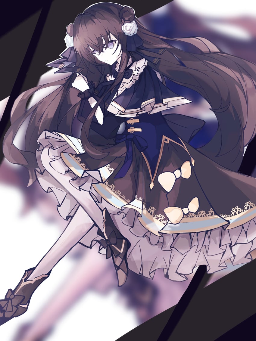 韵律源点 Arcaea、对立 (Arcaea)、对立 (Grievous Lady) (Arcaea) 1名女孩 围兜领 黑色蝴蝶结 黑色蝶形领结 黑色连衣裙