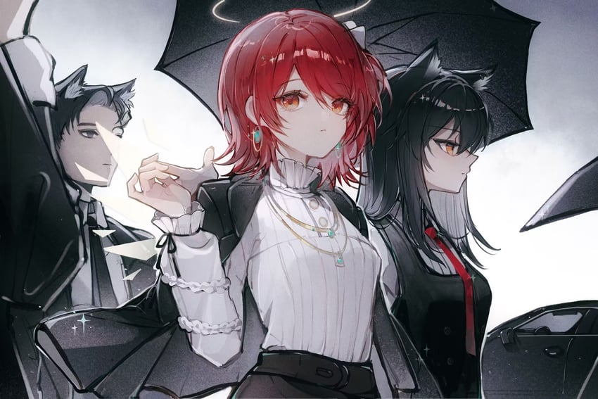 明日方舟、能天使 (明日方舟)、德克萨斯 (明日方舟) 1名男孩 1个其他角色 2名女孩 替换服装 兽耳