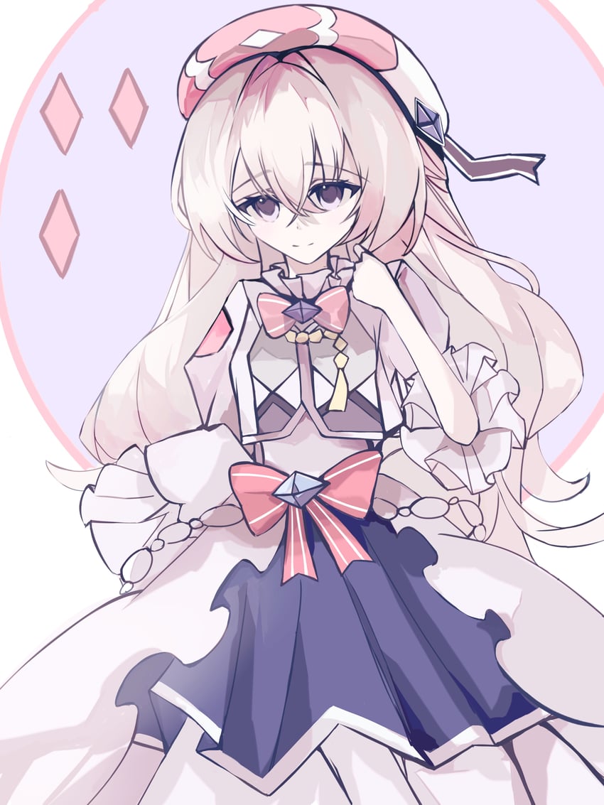 韵律源点 Arcaea、光 (Arcaea) 1名女孩 贝雷帽 蓝裙子 蝴蝶结 连衣裙