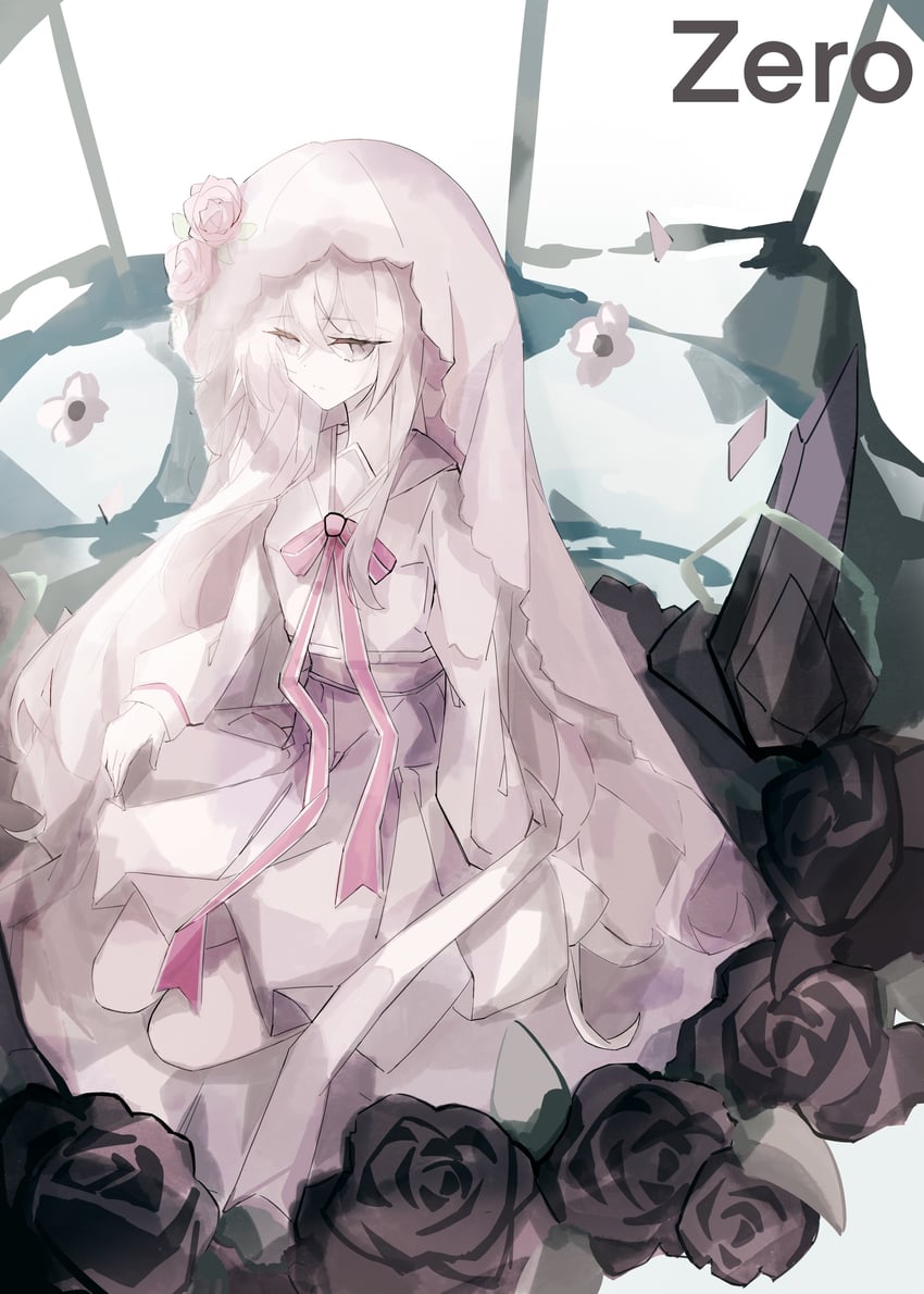 韵律源点 Arcaea、光 (Arcaea)、光 (零) (Arcaea) 1名女孩 蝴蝶结 婚纱面纱 花 长发