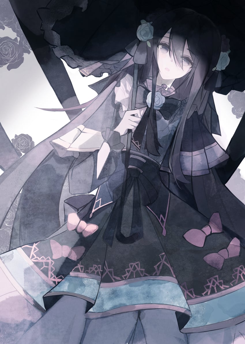 韵律源点 Arcaea、对立 (Arcaea)、对立 (Grievous Lady) (Arcaea) 1名女孩 围兜领 黑色蝴蝶结 黑色蝶形领结 黑色连衣裙
