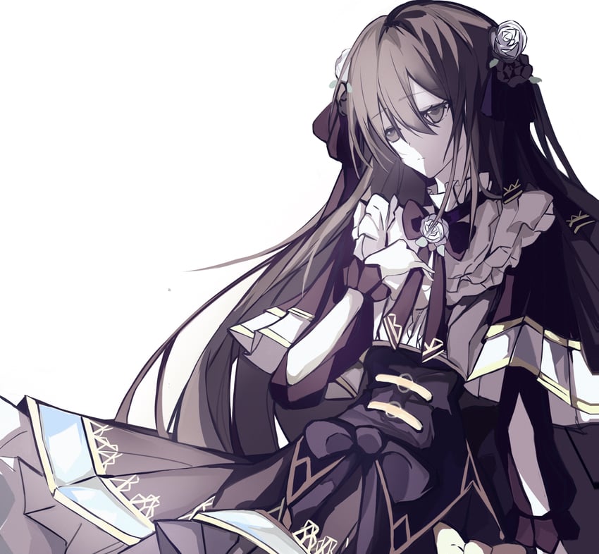 韵律源点 Arcaea、对立 (Arcaea)、对立 (Grievous Lady) (Arcaea) 1名女孩 围兜领 黑色蝴蝶结 黑色蝶形领结 黑色连衣裙