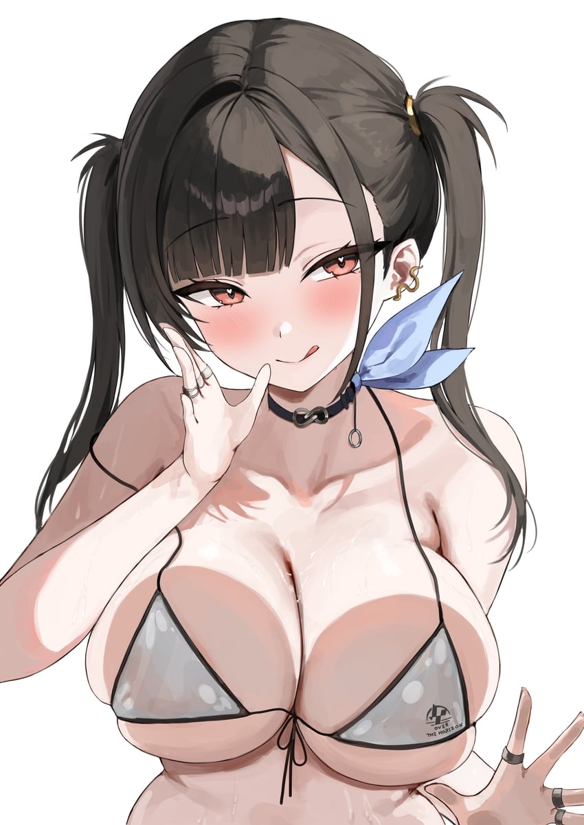 胜利女神：妮姬、索拉 (胜利女神：妮姬) 1名女孩 :D 打破第四面墙 比基尼 黑色项圈