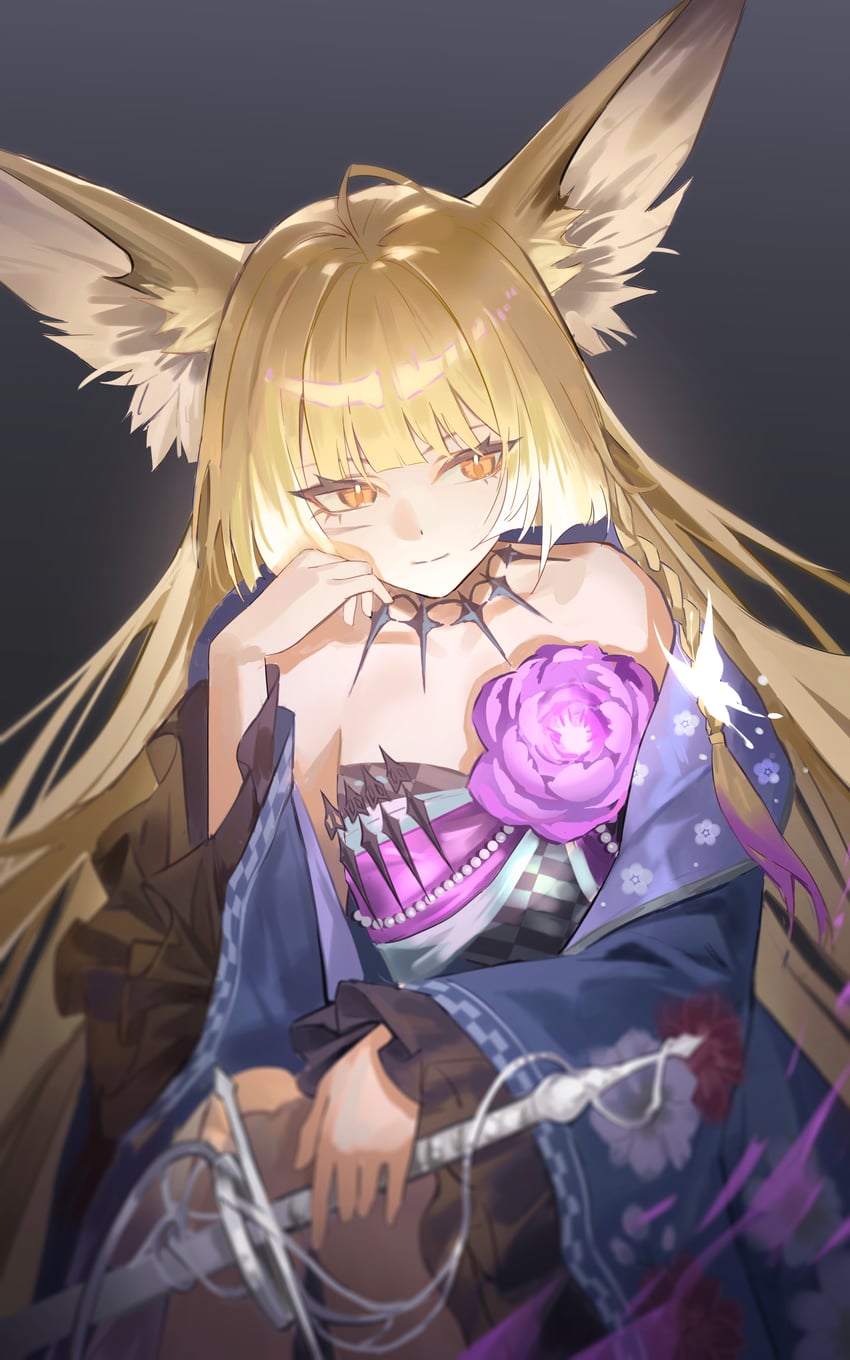 明日方舟、铃兰 (档案名)、铃兰 (焦点之外) (明日方舟) 1名女孩 呆毛 兽耳毛 兽耳 露肩