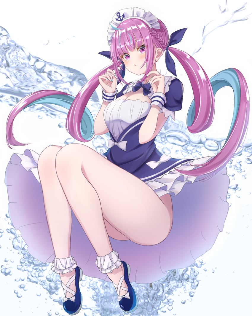 Hololive、凑阿库娅、凑阿库娅 (第一套服装) 1名女孩 呆毛 锚形帽饰 锚点印花 锚标志