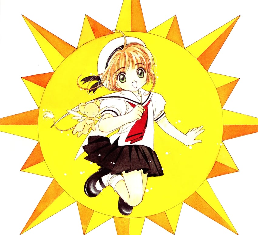 魔卡少女樱、刻耳柏洛斯、小可 (魔卡少女樱) 1名女孩 1个其他角色 呆毛 短袜 黑鞋
