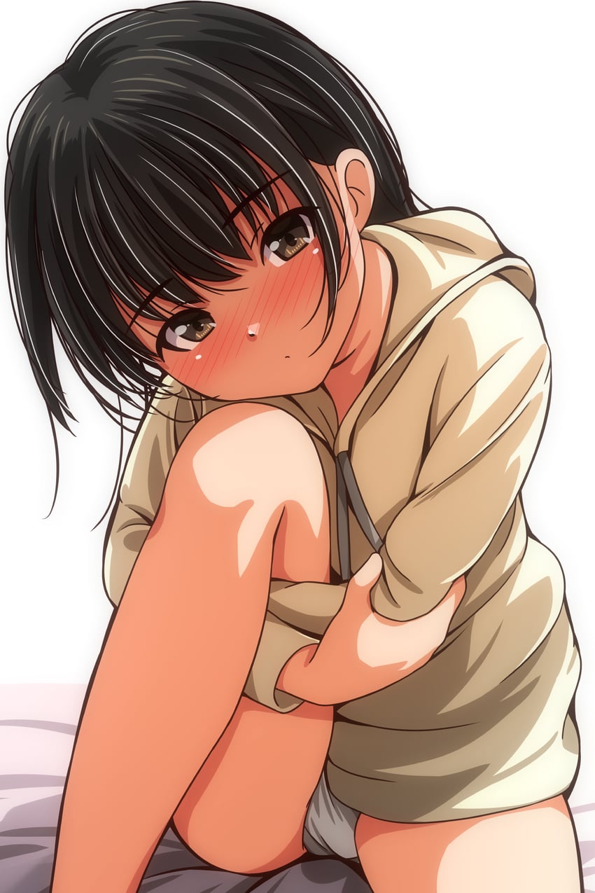 原创 1名女孩 黑发 脸红 棕眼睛 歪头