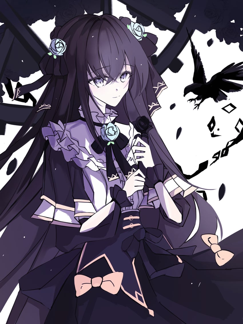 韵律源点 Arcaea、对立 (Arcaea)、对立 (Grievous Lady) (Arcaea) 1名女孩 围兜领 鸟 黑色蝴蝶结 黑色蝶形领结