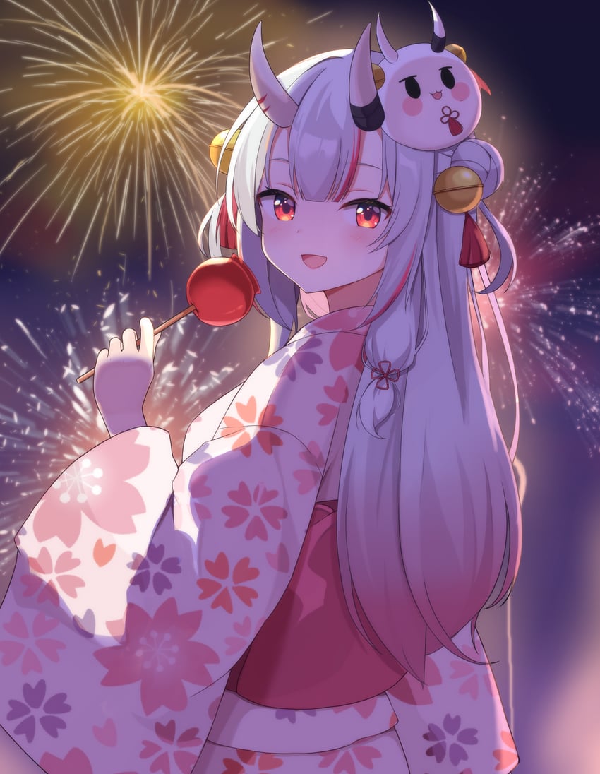 Hololive、百鬼绫目 1名女孩 烟花 铃铛 苹果糖 烟花