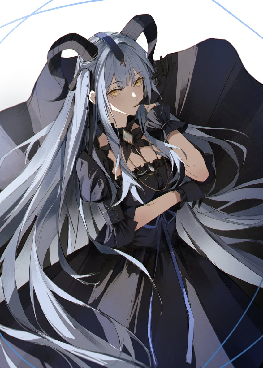 明日方舟、BanG Dream!、Bang Dream! It's MyGO!!!!! 1名女孩 咬 咬手套 黑色连衣裙 黑色丝带