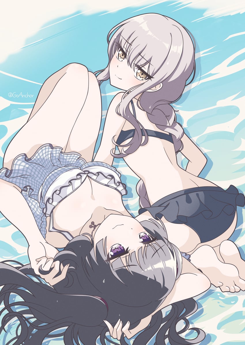 BanG Dream!、少女乐团派对！、凑友希那 2名女孩 屁股 比基尼 黑色比基尼 黑发