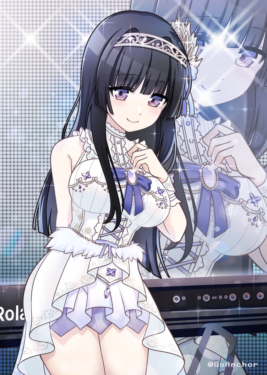 BanG Dream!、少女乐团派对！、白金燐子 1名女孩 黑发 乳房 胸针 连衣裙