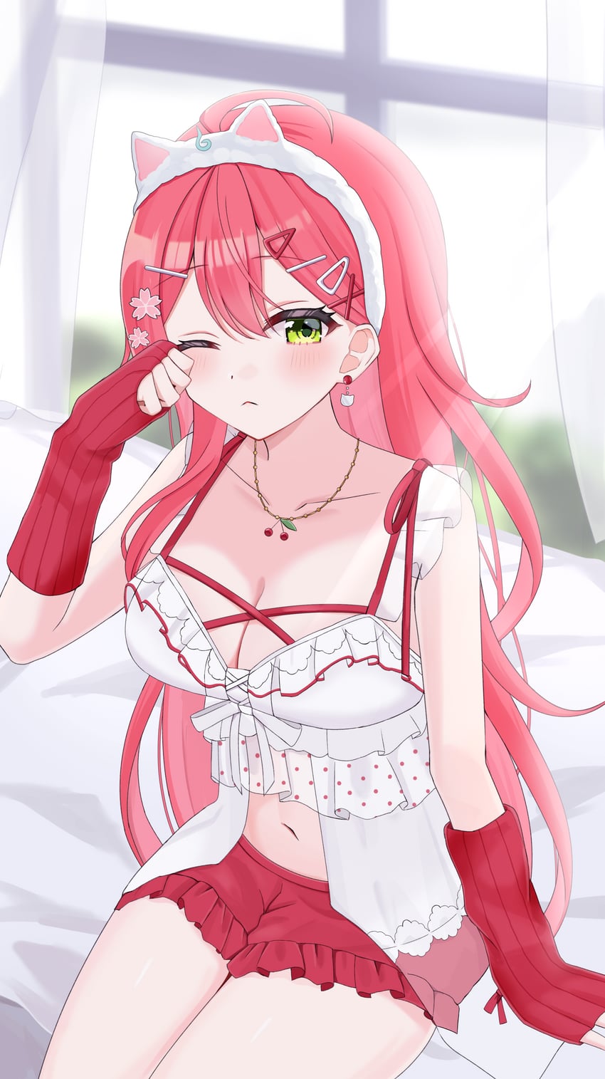 Hololive、樱巫女、樱巫女 (居家服) 1名女孩 呆毛 兽耳发箍 兽耳 娃娃装睡衣