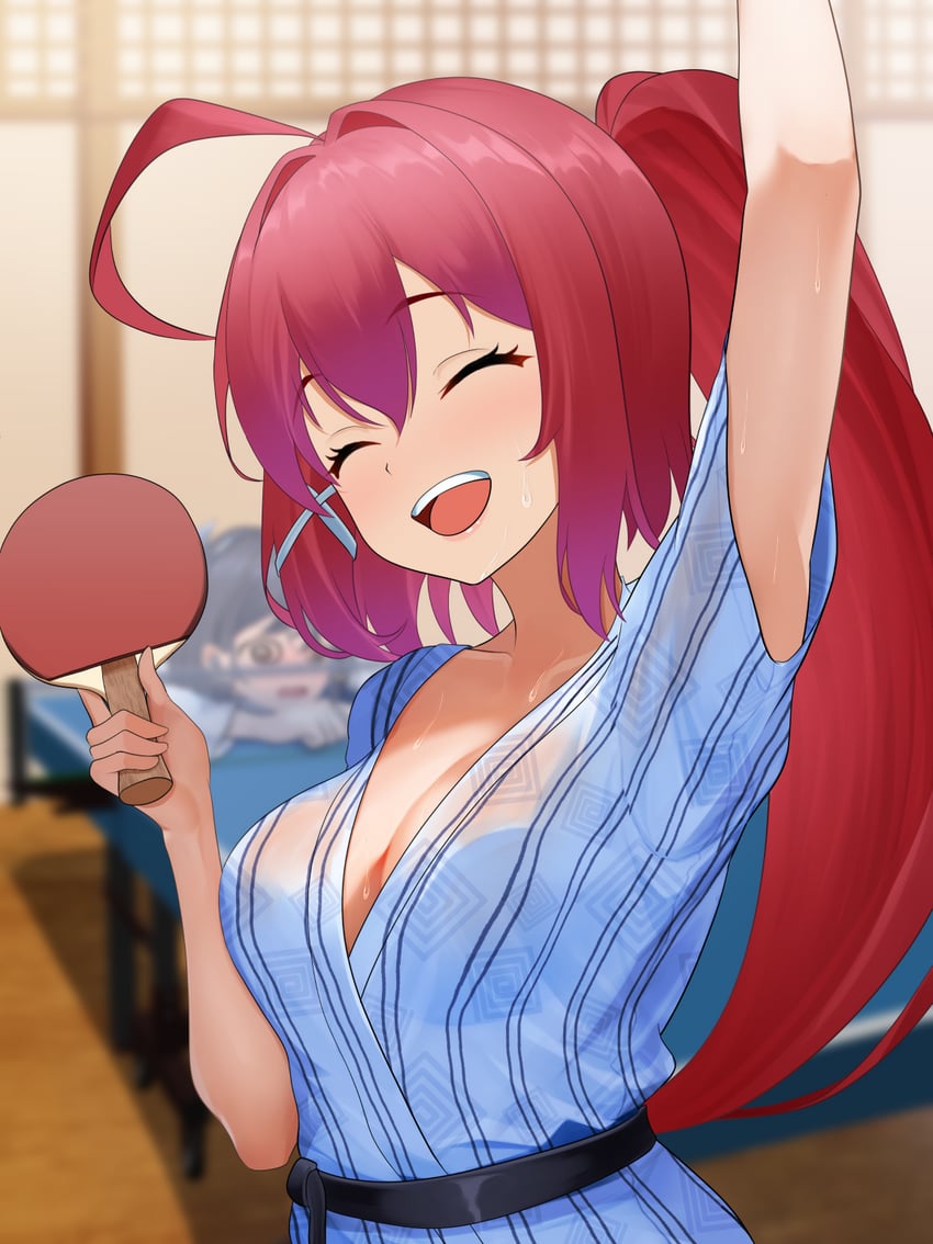 舰队Collection、伊168 (舰队Collection)、斯坎普 2名女孩 呆毛 举手 脸红 乳房