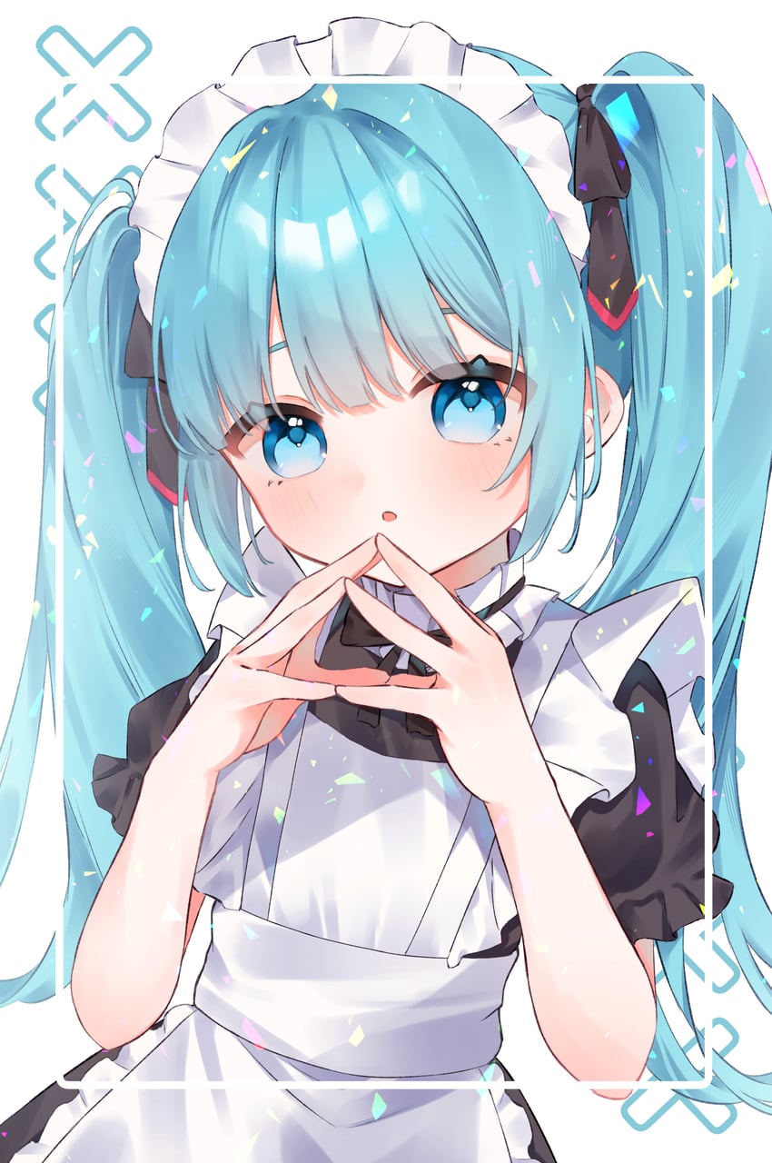 VOCALOID、初音未来 1名女孩 惊讶 围裙 水色瞳 水色发
