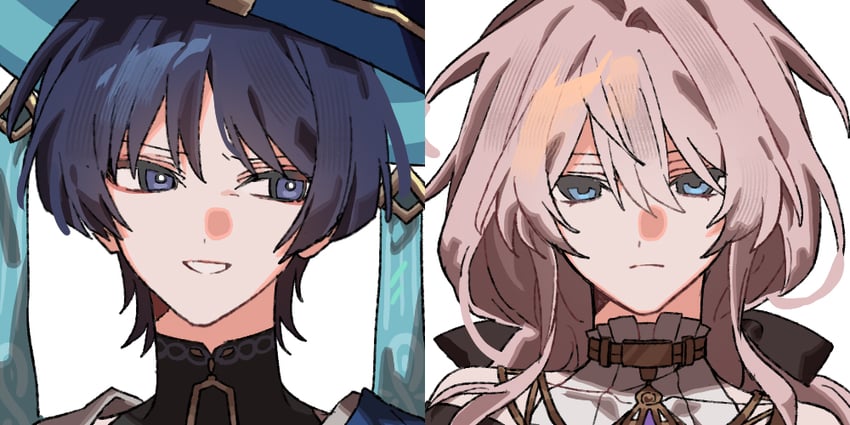 原神、原创、散兵 (原神) 1名男孩 1名女孩 黑色连体衣 黑色蝴蝶结 黑发
