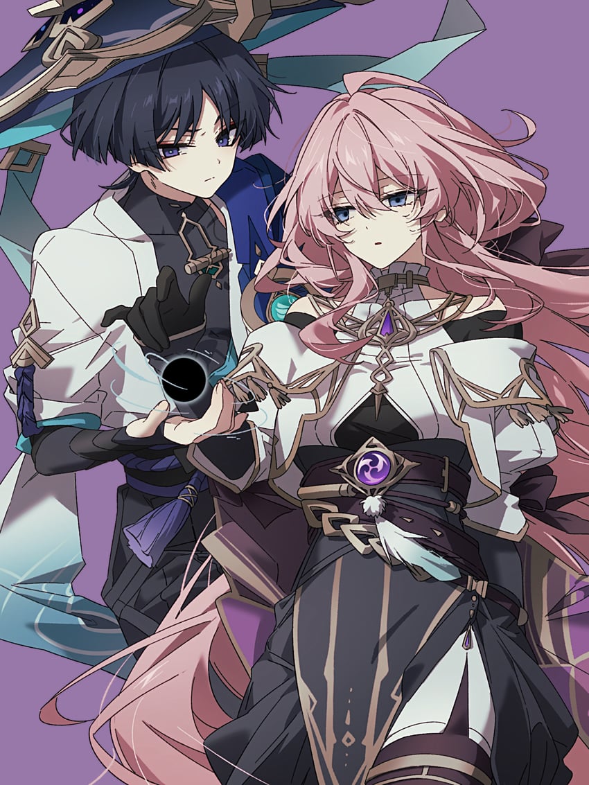 原神、原创、散兵 (原神) 1名男孩 1名女孩 喉结 呆毛 风元素标志 (原神)