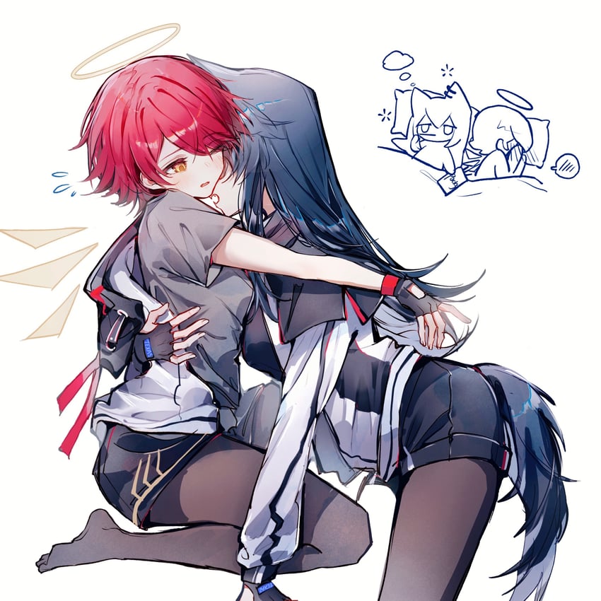 明日方舟、能天使 (明日方舟)、德克萨斯 (明日方舟) 天使 天使翅膀 兽耳 黑发 黑色连裤袜