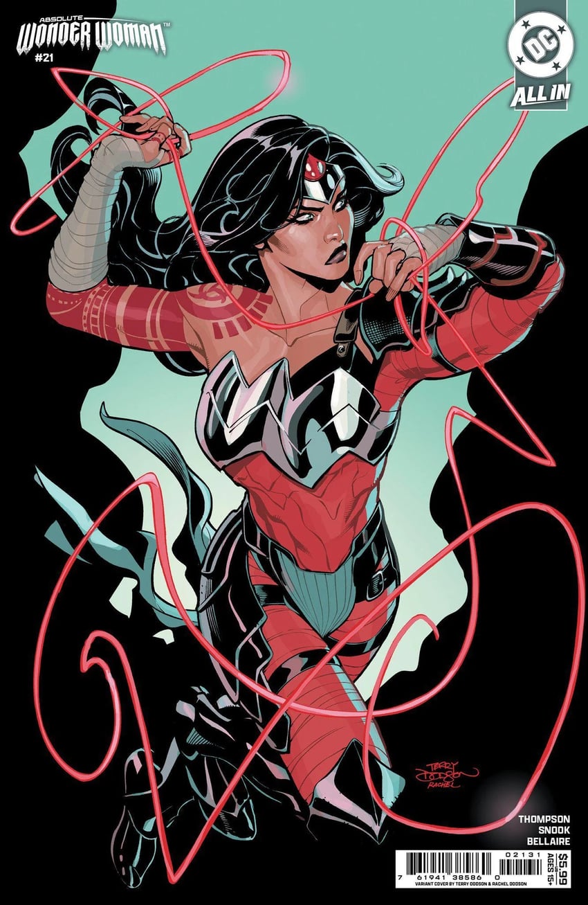 Absolute DC、绝对神奇女侠、DC漫画 1名女孩 亚马逊战士 手臂缠带 黑发 网面紧身衣