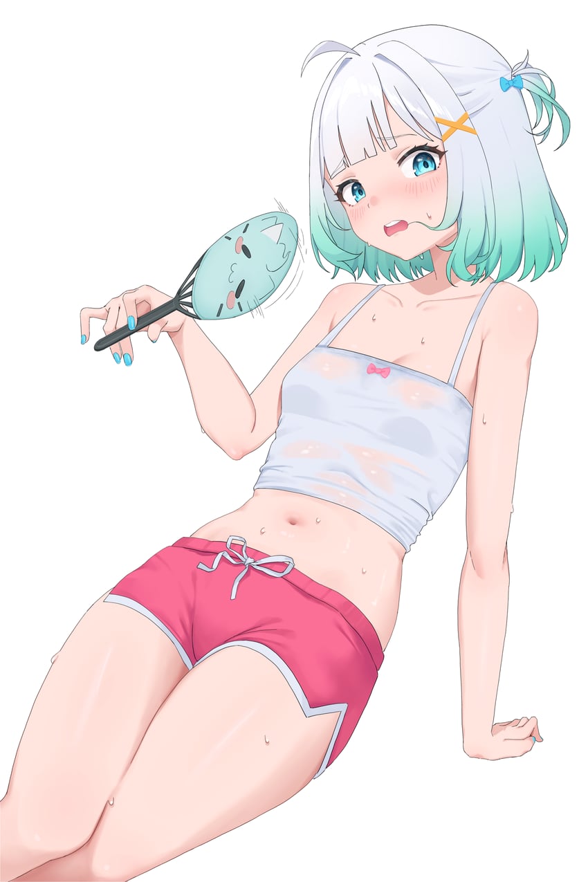 传说.exe、冥土 (Mint Fantome)、薄荷·芳托姆 (otaku) 1名女孩 呆毛 蓝眼 蓝色指甲 脸红