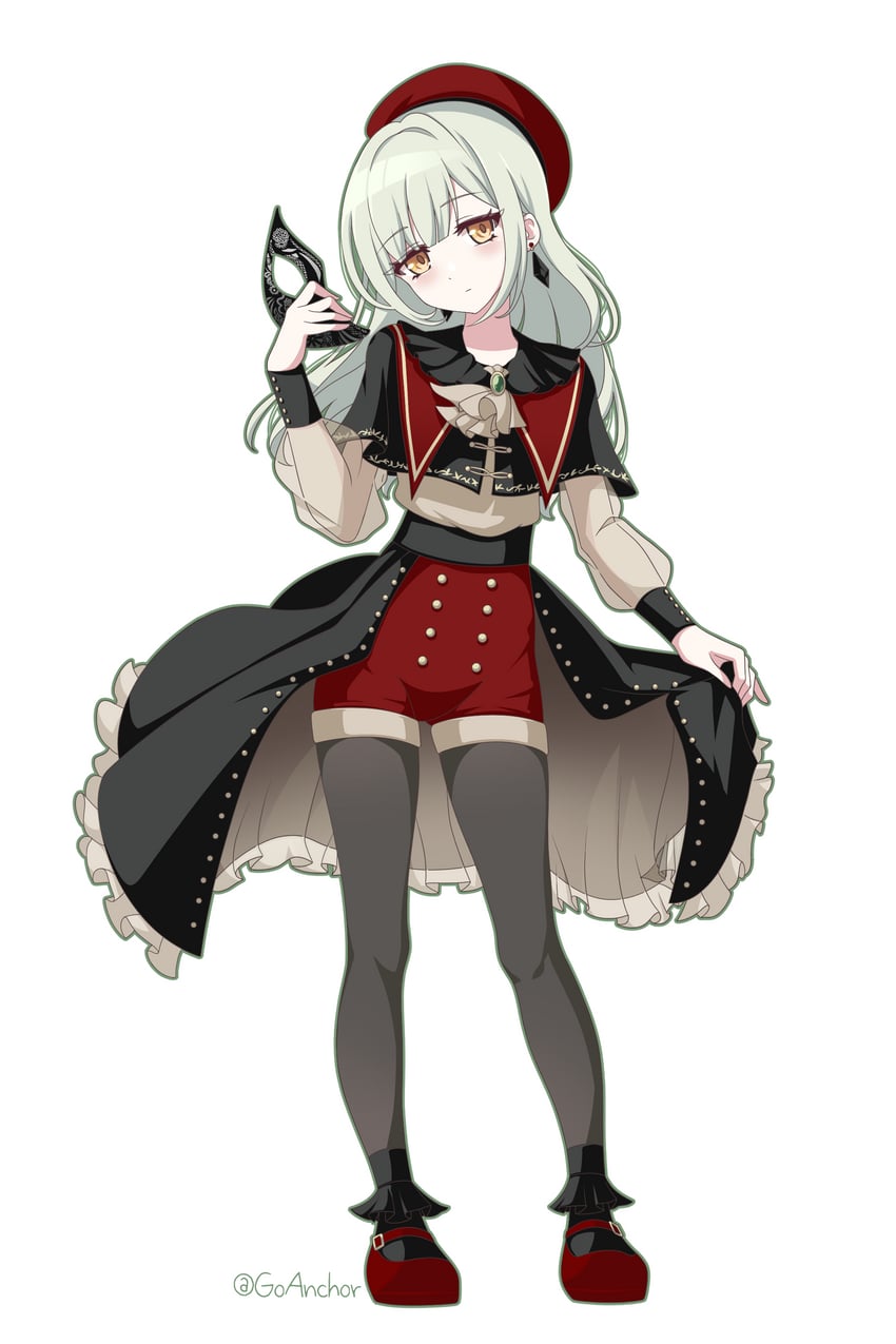 BanG Dream!、Bang Dream! It's MyGO!!!!!、若叶睦 (Bang Dream!) 1名女孩 阿斯科特领巾 贝雷帽 黑色小披肩 黑面具