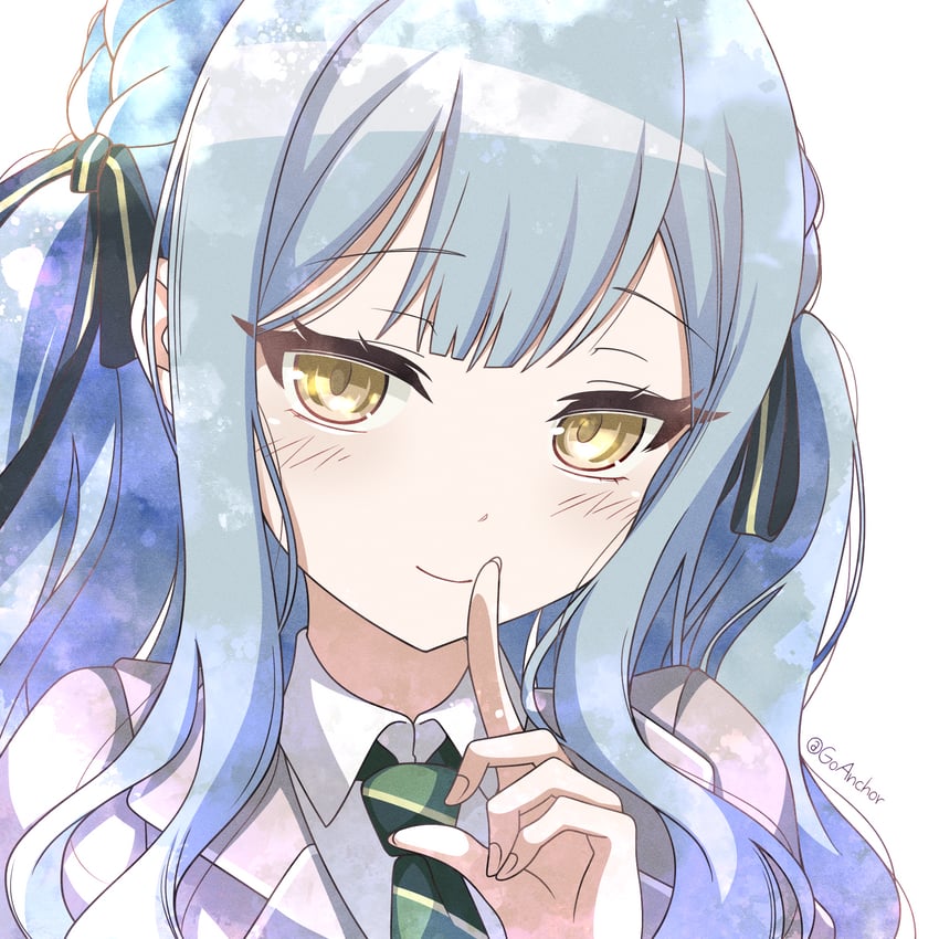 BanG Dream!、Bang Dream! It's MyGO!!!!!、丰川祥子 1名女孩 黑色丝带 蓝发 脸红 闭嘴