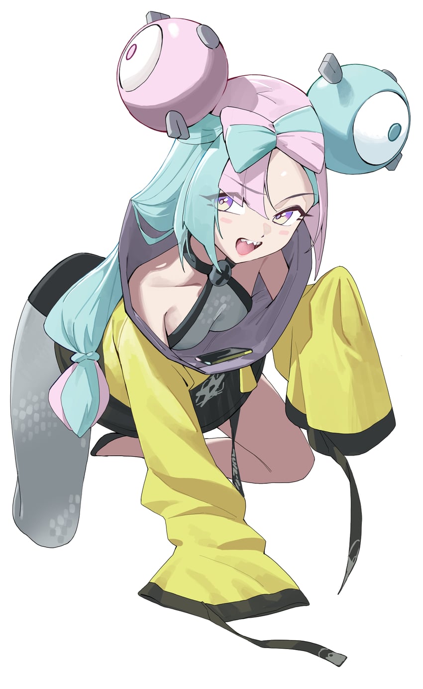 宝可梦、宝可梦 朱/紫、奇树 (精灵宝可梦) 1名女孩 蓝发 蝴蝶结发型 乳房 角色发饰