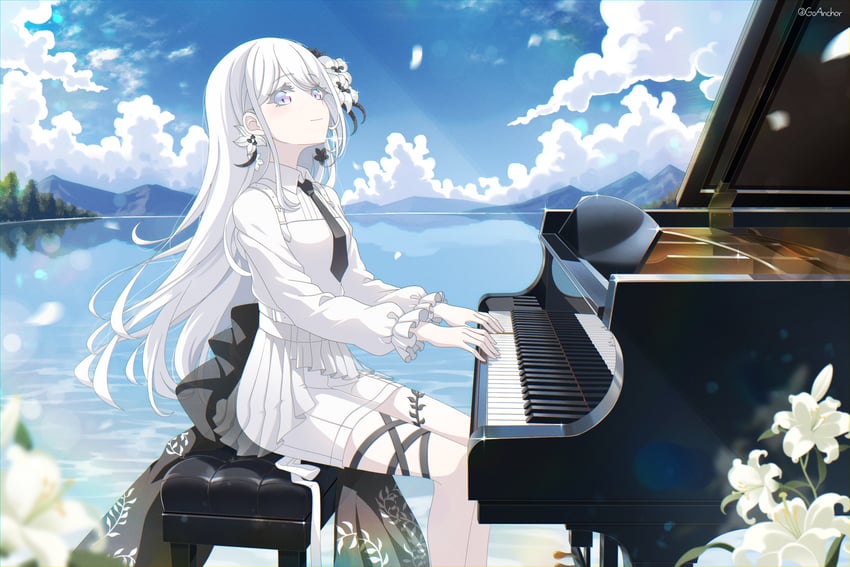 BanG Dream!、BanG Dream! Our Notes、汐见萤 1名女孩 黑色领带 蓝眼 闭嘴 云
