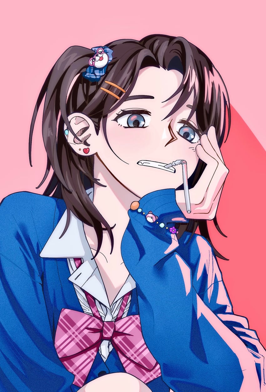BanG Dream!、米歇尔 (BanG Dream!)、奥泽美咲 1名女孩 黑发 蓝眼 手链 锁骨