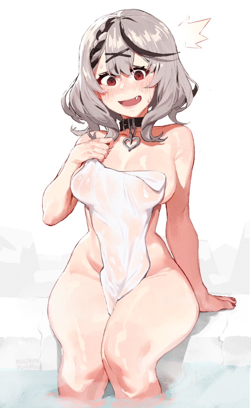 Hololive、沙花叉克萝耶 1名女孩 @_@ 笑眼 动物项圈 黑领