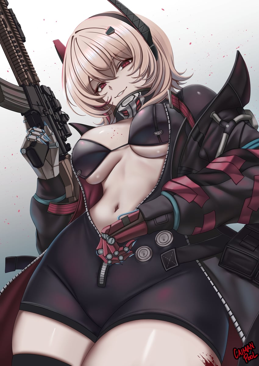 少女前线、少女前线2：追放、M4 SOPMOD II (少女前线) 1名女孩 突击步枪 比基尼 黑色比基尼 金发