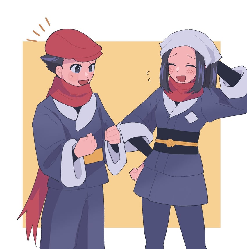 宝可梦、宝可梦传说：阿尔宙斯、小照 (宝可梦) 1名男孩 1名女孩 :D 黑发 黑饰带