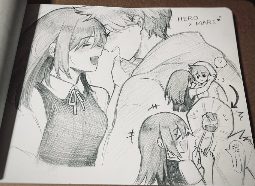 OMORI、Hero (远方) (Omori)、Hero (OMORI) 1名男孩 1名女孩 :D 闭眼挤眼 问号