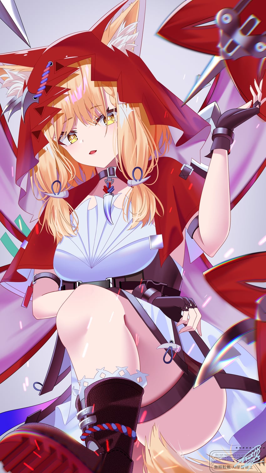 明日方舟、明日方舟：终末地、罗斯 (明日方舟) 1名女孩 兽耳毛 兽耳 黑色靴子 金发