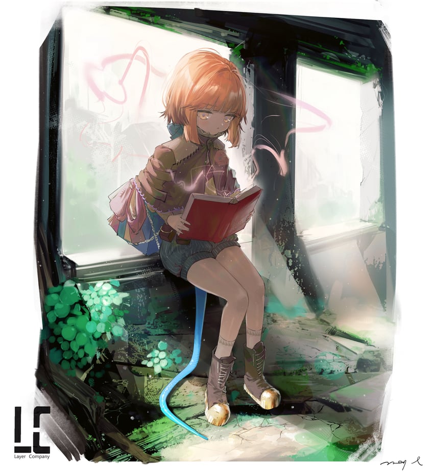原创 1名女孩 作者名 裸腿 金发 蓝色蝴蝶结