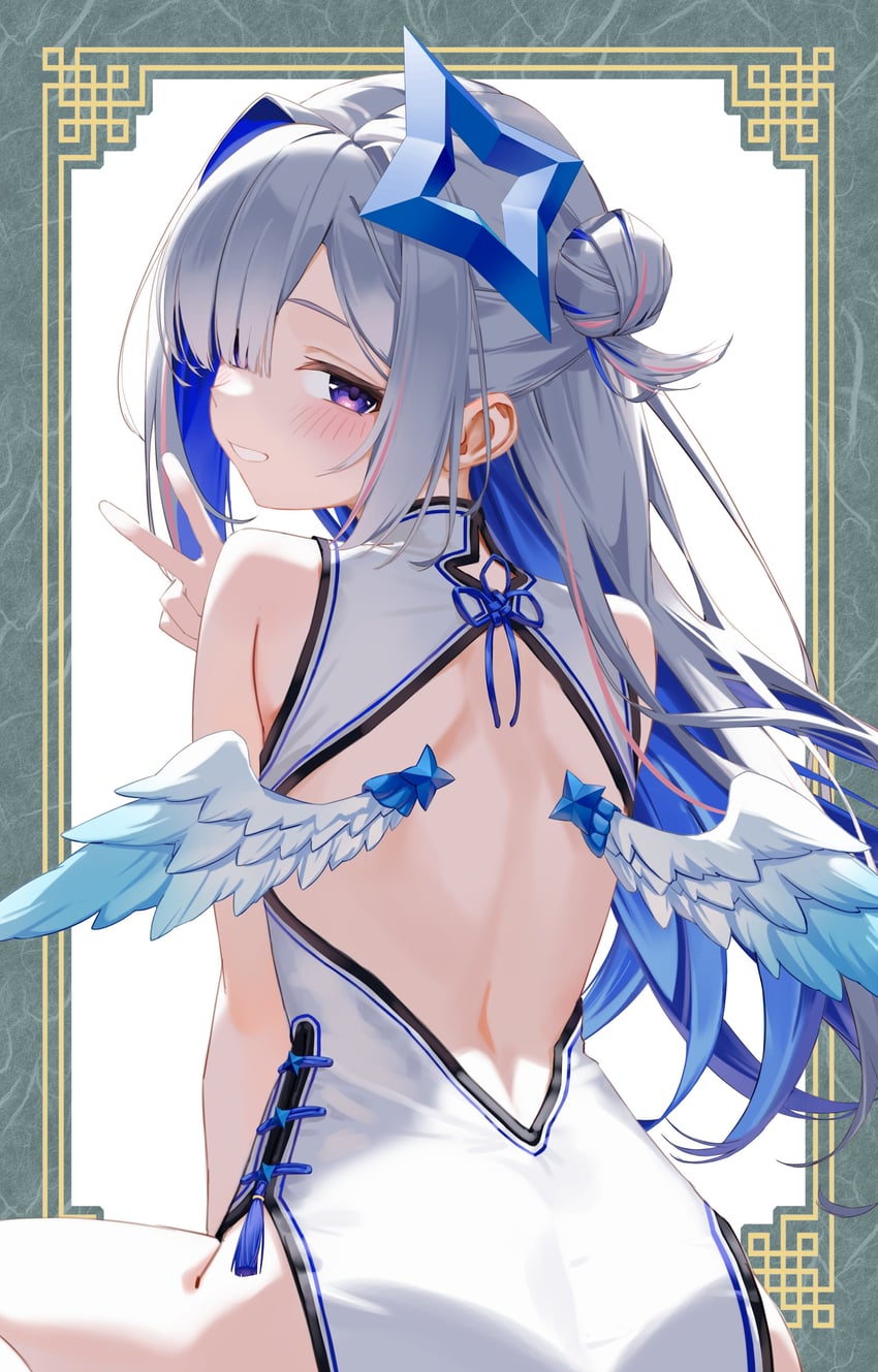 Hololive、天音彼方 1名女孩 替换服装 天使翅膀 背影 露背