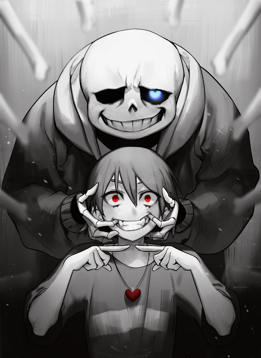 传说之下、Undertale/Deltarune、恰拉 (Undertale) 1名男孩 1个其他角色 中性 蓝眼 模糊