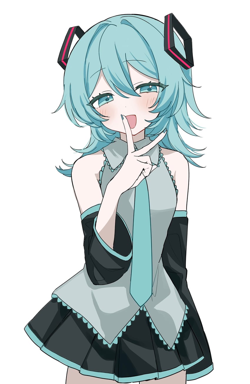 VOCALOID、初音未来 1名女孩 不同发型 露肩 黑色裙子 蓝眼