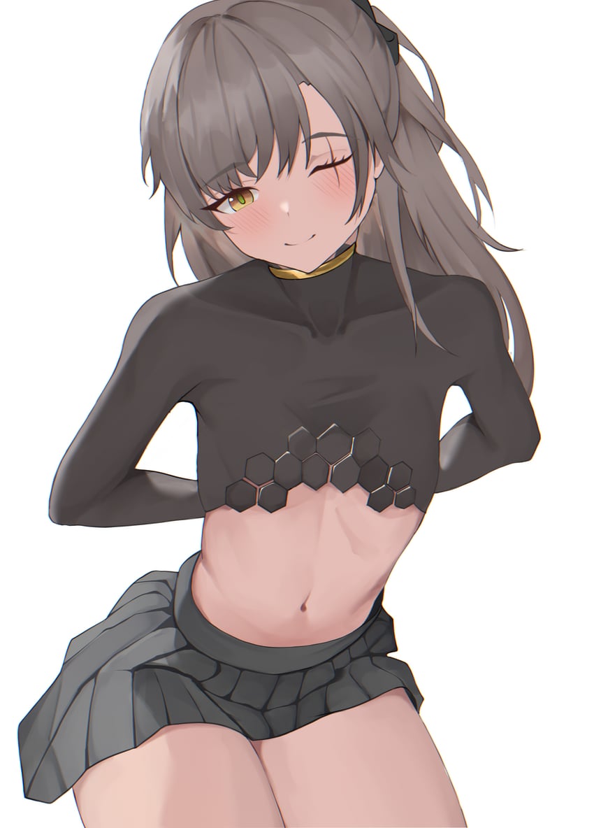 少女前线、少女前线2：追放、莉娃 (少女前线2：追放) 棕发 长发 迷你裙 眨眼 单侧束发