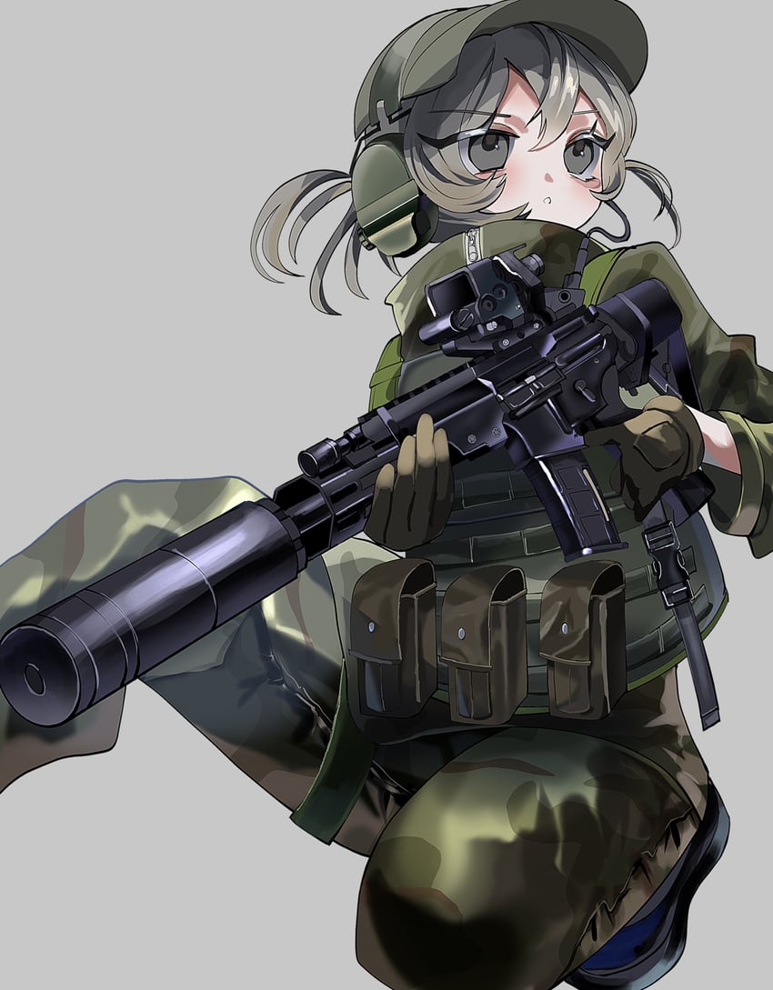 原创 1名女孩 棒球帽 防弹背心 迷彩 胸挂