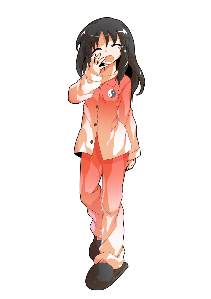 东方Project、博丽灵梦 1名女孩 替换服装 黑色拖鞋 纽扣 锁骨