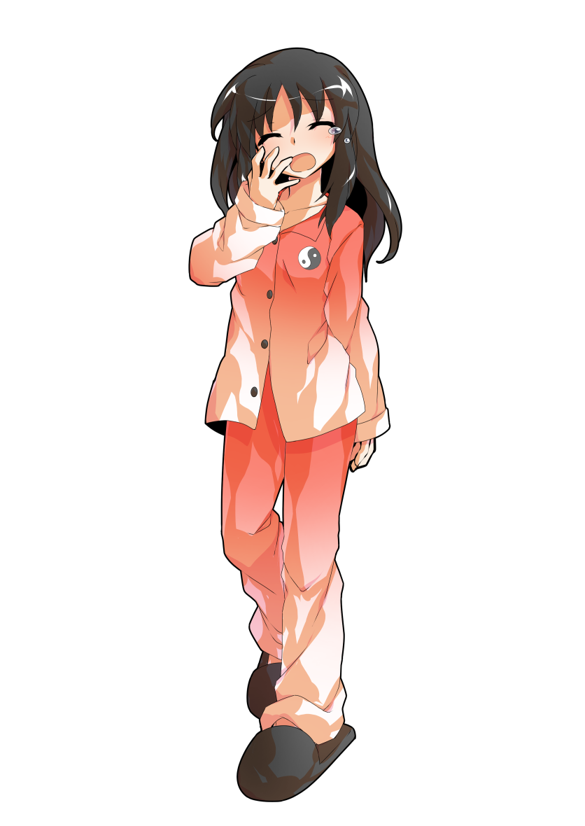 东方Project、博丽灵梦 1名女孩 替换服装 黑色拖鞋 脸红 纽扣